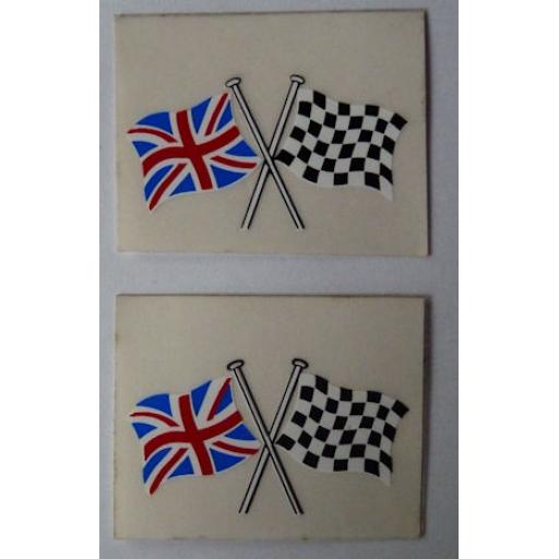 Crossed Flags Sticker/Decal with Union Flag and Chequered Flag - ideal for helmets