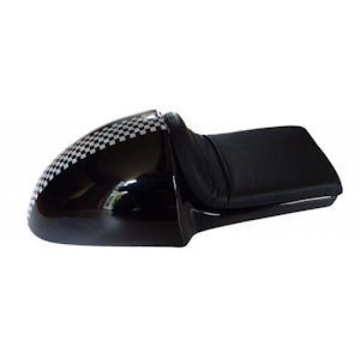 Black Fibreglass Cafe Racer Seat with Black Seat Pad and Chequer Pattern