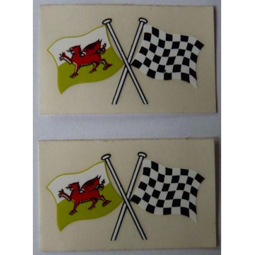 Crossed Welsh Flag and Chequered Flag Sticker/Badge/Decal