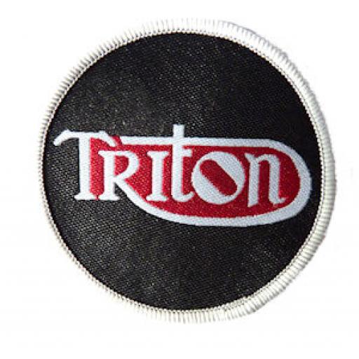 Triton woven patch - Black Background with Triton in Silver Grey on a Red Background