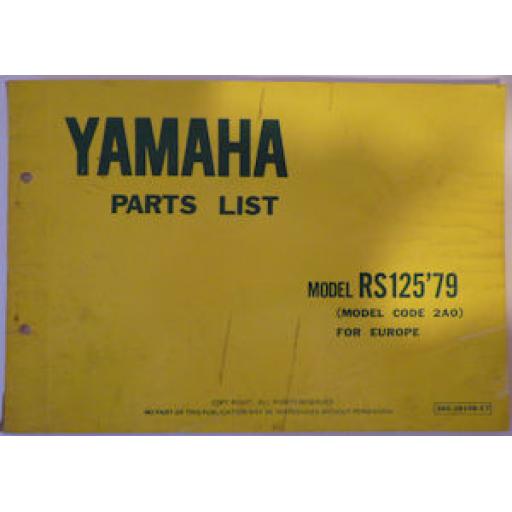 Yamaha spare parts catalogue Yamaha RS125 - 1979 Model Code 2A0