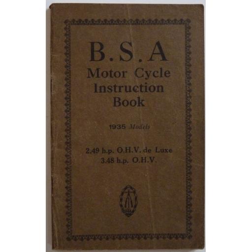 BSA Motor Cycle Instruction Book 2.49 hp OHV de Luxe, 3.48 hp OHV - 1935