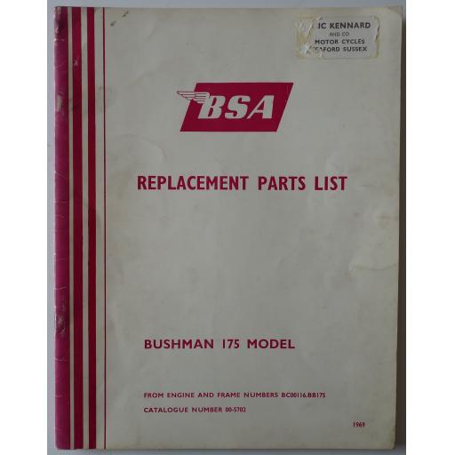 BSA Bushman 175 Bantam Replacement Parts List - 1969