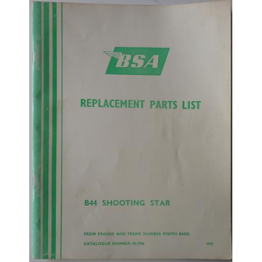 BSA B44 Shooting Star Replacement Parts List - 1969