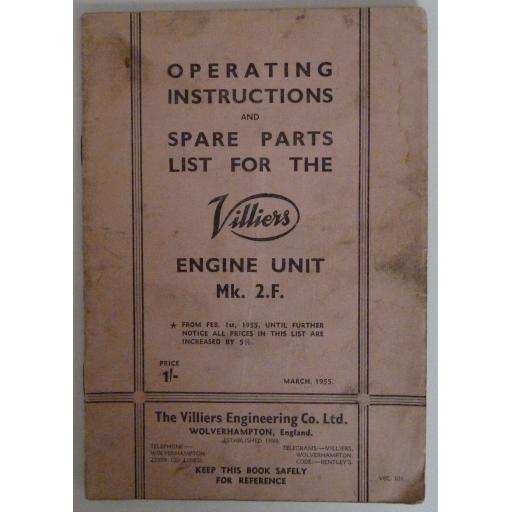 Villiers Mk 2F Engine Unit Operating Instructions and Spare Parts List - 1955