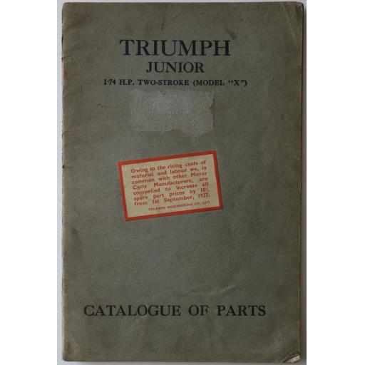 Triumph Junior 1.74 hp Two Stroke Model X Spare Parts Catalogue - circa 1937