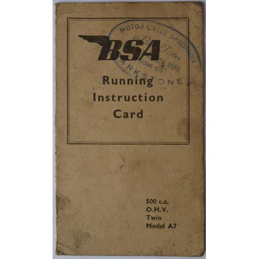 BSA A7 Running Instruction Card