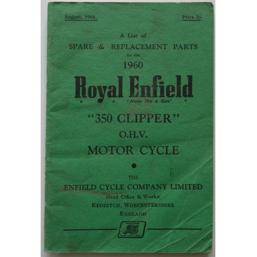 Royal Enfield 350 Clipper OHV Spare Parts List - 1960